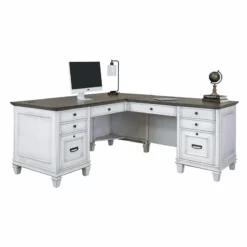 Atlin Designs 8 Drawers Two Tone Contemporary Wood L-Desk In White