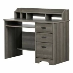 Bowery Hill Wood 3-Drawer Computer Desk With Hutch In Weathered Oak -CYMAX Sales 2258759 32 L