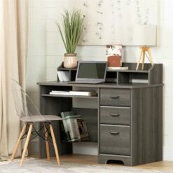 Bowery Hill Laminated Wood Computer Desk With Hutch In Gray Maple -CYMAX Sales 2258759 33 L 1
