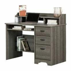 Bowery Hill Laminated Wood Computer Desk With Hutch In Gray Maple -CYMAX Sales 2258759 34 L 1