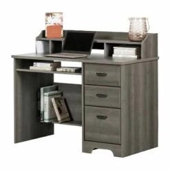 Bowery Hill Wood 3-Drawer Computer Desk With Hutch In Weathered Oak -CYMAX Sales 2258759 34 L