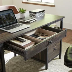 Sauder Steel River Double Pedestal Engineered Wood Executive Desk In Carbon Oak -CYMAX Sales 2266948 10 L