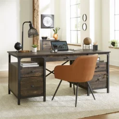 Sauder Steel River Double Pedestal Engineered Wood Executive Desk In Carbon Oak -CYMAX Sales 2266948 3 L