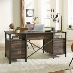 Sauder Steel River Double Pedestal Engineered Wood Executive Desk In Carbon Oak -CYMAX Sales 2266948 6 L