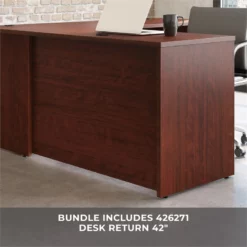 Sauder Affirm 72" Bowfront Desk And 42" Return In Classic Cherry -CYMAX Sales 2275137 5 L