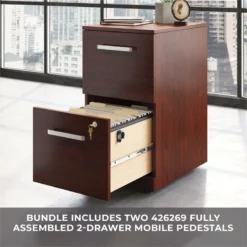 Sauder Affirm 72" X 24" Shell And Two 2-Drawer Mobile File Cabinets In Cherry -CYMAX Sales 2275146 4 L