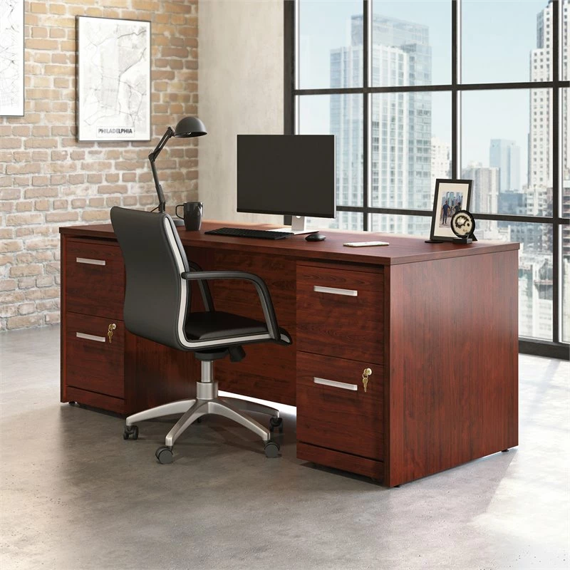 Sauder Affirm 72" X 30" Shell And Two 2-Drawer Mobile File Cabinets In Cherry 5 Sauder Affirm 72" X 30" Shell And Two 2-Drawer Mobile File Cabinets In Cherry - Image 3