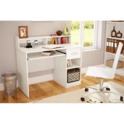 South Shore Axess Desk With Keyboard Tray And 5-Shelf Bookcase Set In Pure White -CYMAX Sales 2291569 3 L