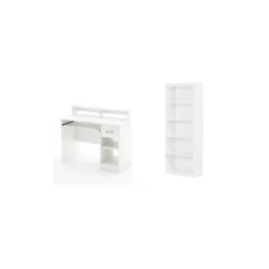 South Shore Axess Desk With Keyboard Tray And 5-Shelf Bookcase Set In Pure White