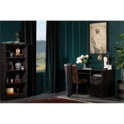 South Shore Gascony Desk And 4-Shelf Bookcase Set In Rubbed Black Finish -CYMAX Sales 2291574 5 L