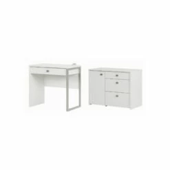 South Shore Interface Desk With 1 Drawer And Storage Unit Set In Pure White
