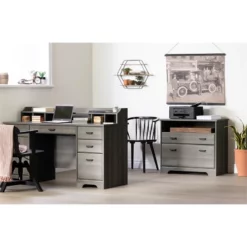 South Shore Versa Desk With Hutch And 2-Drawer File Cabinet Set In Gray Maple 11 South Shore Versa Desk With Hutch And 2-Drawer File Cabinet Set In Gray Maple -CYMAX Sales 2291589 2 L