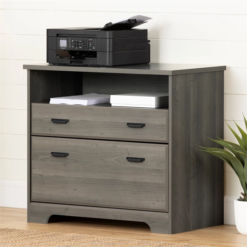 South Shore Versa Desk With Hutch And 2-Drawer File Cabinet Set In Gray Maple 7 South Shore Versa Desk With Hutch And 2-Drawer File Cabinet Set In Gray Maple - Image 5