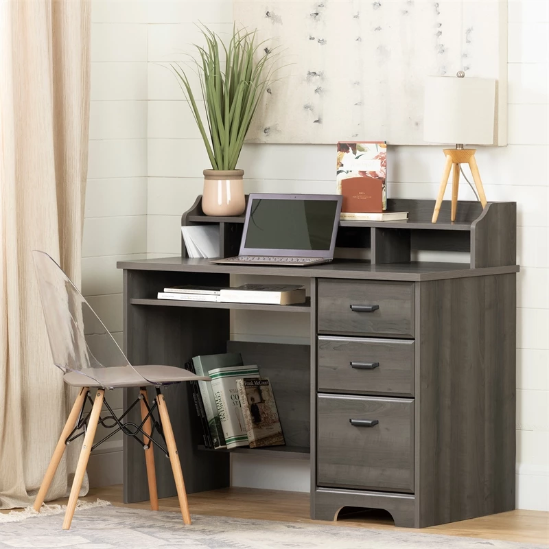 South Shore Versa Desk With Hutch And 2-Drawer File Cabinet Set In Gray Maple 8 South Shore Versa Desk With Hutch And 2-Drawer File Cabinet Set In Gray Maple - Image 6