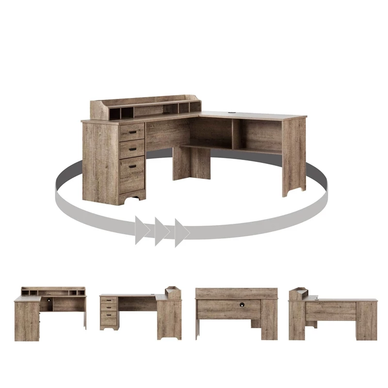 South Shore Versa L-Shaped Desk And 2-Drawer File Cabinet Set In Weathered Oak 10 South Shore Versa L-Shaped Desk And 2-Drawer File Cabinet Set In Weathered Oak - Image 8