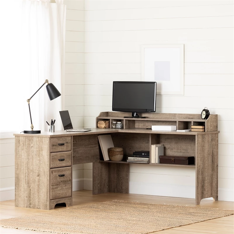 South Shore Versa L-Shaped Desk And 2-Drawer File Cabinet Set In Weathered Oak 11 South Shore Versa L-Shaped Desk And 2-Drawer File Cabinet Set In Weathered Oak - Image 9