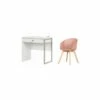 South Shore Interface Pure White Desk And 1 Flam Pink Chair With Wooden Legs Set