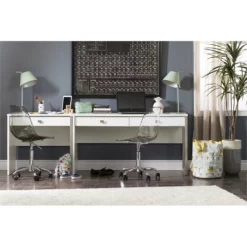 South Shore Interface Pure White Desk And 1 Flam Pink & Chrome Swivel Chair Set -CYMAX Sales 2291682 4 L