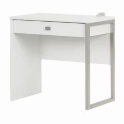 South Shore Interface Pure White Desk & 1 Flam Black Chair With Wooden Legs Set -CYMAX Sales 2291725 2 L