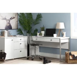 South Shore Interface White 2Drawer Desk&1 Flam Black Chair With Wooden Legs Set 14 South Shore Interface White 2Drawer Desk&1 Flam Black Chair With Wooden Legs Set -CYMAX Sales 2291762 4 L