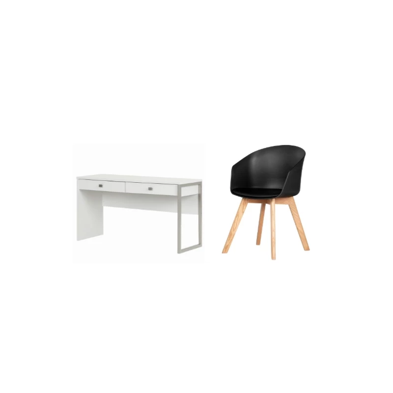South Shore Interface White 2Drawer Desk&1 Flam Black Chair With Wooden Legs Set 3 South Shore Interface White 2Drawer Desk&1 Flam Black Chair With Wooden Legs Set