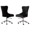 Swivel Office Chair In Black Velvet With Stainless Steel And Tufted Seat -CYMAX Sales 2291984 L