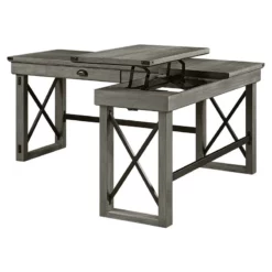 ACME Talmar Wooden L-Shaped 1-Drawer Writing Desk With Lift Top In Rustic Oak -CYMAX Sales 2297325 7 L