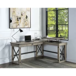 ACME Talmar Wooden L-Shaped 1-Drawer Writing Desk With Lift Top In Rustic Oak -CYMAX Sales 2297328 3 L