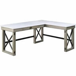 ACME Talmar Writing Desk With Lift Top In Marble Top & Rustic Oak Finish -CYMAX Sales 2297329 L 2