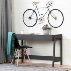 South Shore Liney Matte Charcoal Desk And 1 Flam Black And Wood Chair Set 11 South Shore Liney Matte Charcoal Desk And 1 Flam Black And Wood Chair Set -CYMAX Sales 2309729 2 L