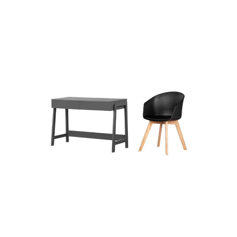 South Shore Liney Matte Charcoal Desk And 1 Flam Black And Wood Chair Set 3 South Shore Liney Matte Charcoal Desk And 1 Flam Black And Wood Chair Set