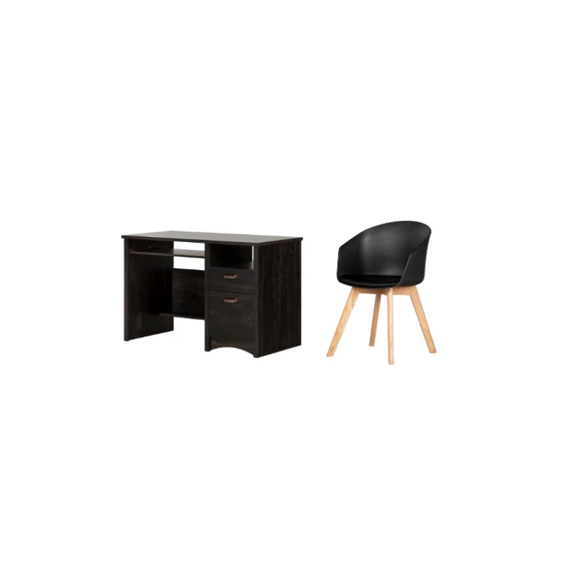 South Shore Gascony Rubbed Black Desk And 1 Flam Black And Wood Chair Set 3 South Shore Gascony Rubbed Black Desk And 1 Flam Black And Wood Chair Set