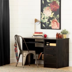 South Shore Gravity Rubbed Black Desk And 1 Flam Black And Wood Chair Set 12 South Shore Gravity Rubbed Black Desk And 1 Flam Black And Wood Chair Set -CYMAX Sales 2309819 3 L