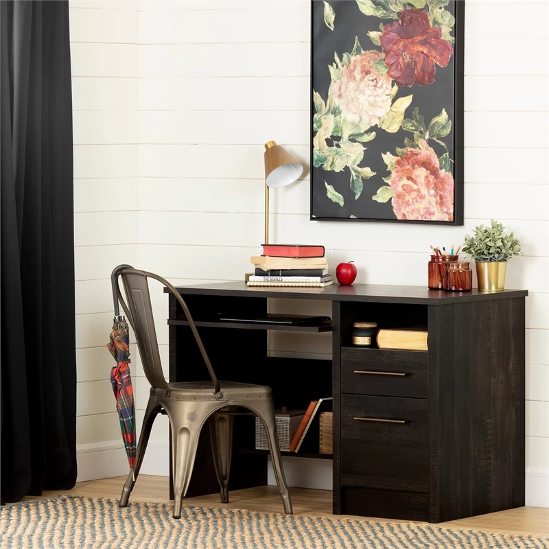South Shore Gravity Rubbed Black Desk And 1 Flam Black And Wood Chair Set 6 South Shore Gravity Rubbed Black Desk And 1 Flam Black And Wood Chair Set - Image 4