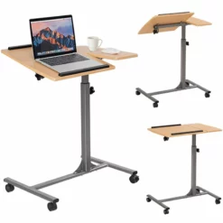 Costway Steel And Plastic Adjustable Laptop Notebook Desk Cart In Walnut -CYMAX Sales 2314148 2 L