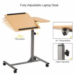 Costway Steel And Plastic Adjustable Laptop Notebook Desk Cart In Walnut -CYMAX Sales 2314148 5 L
