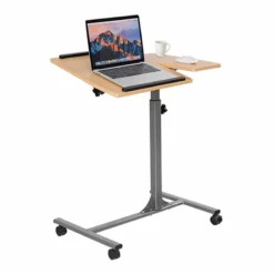 Costway Steel And Plastic Adjustable Laptop Notebook Desk Cart In Walnut