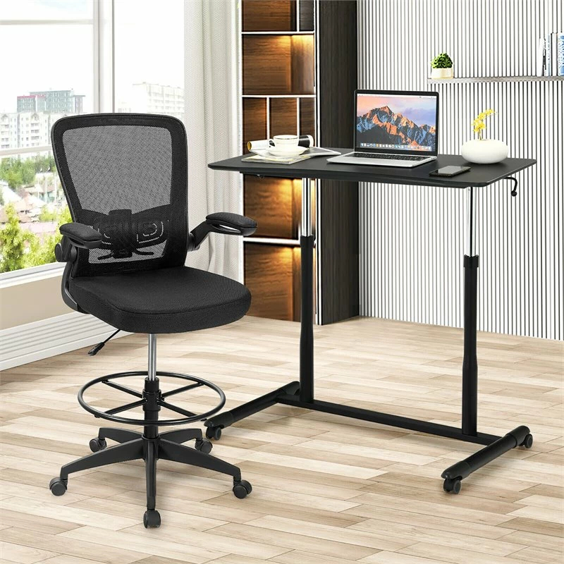 Costway Contemporary Wood Adjustable Height Rolling Computer Desk In Black 4 Costway Contemporary Wood Adjustable Height Rolling Computer Desk In Black - Image 2