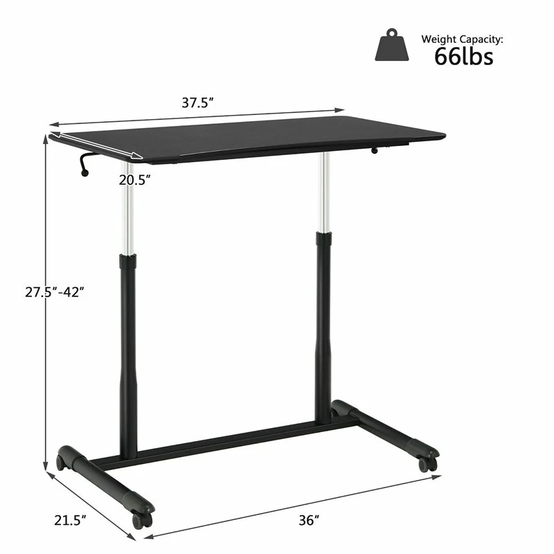 Costway Contemporary Wood Adjustable Height Rolling Computer Desk In Black 6 Costway Contemporary Wood Adjustable Height Rolling Computer Desk In Black - Image 4