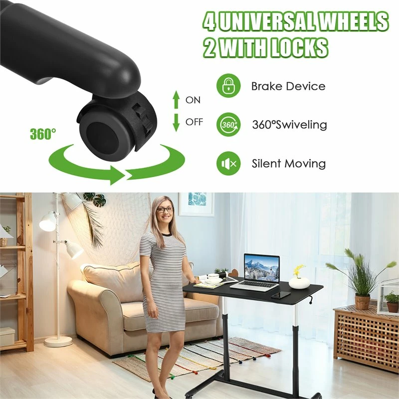 Costway Contemporary Wood Adjustable Height Rolling Computer Desk In Black 8 Costway Contemporary Wood Adjustable Height Rolling Computer Desk In Black - Image 6