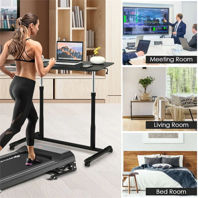 Costway Contemporary Wood Adjustable Height Rolling Computer Desk In Black 11 Costway Contemporary Wood Adjustable Height Rolling Computer Desk In Black - Image 9