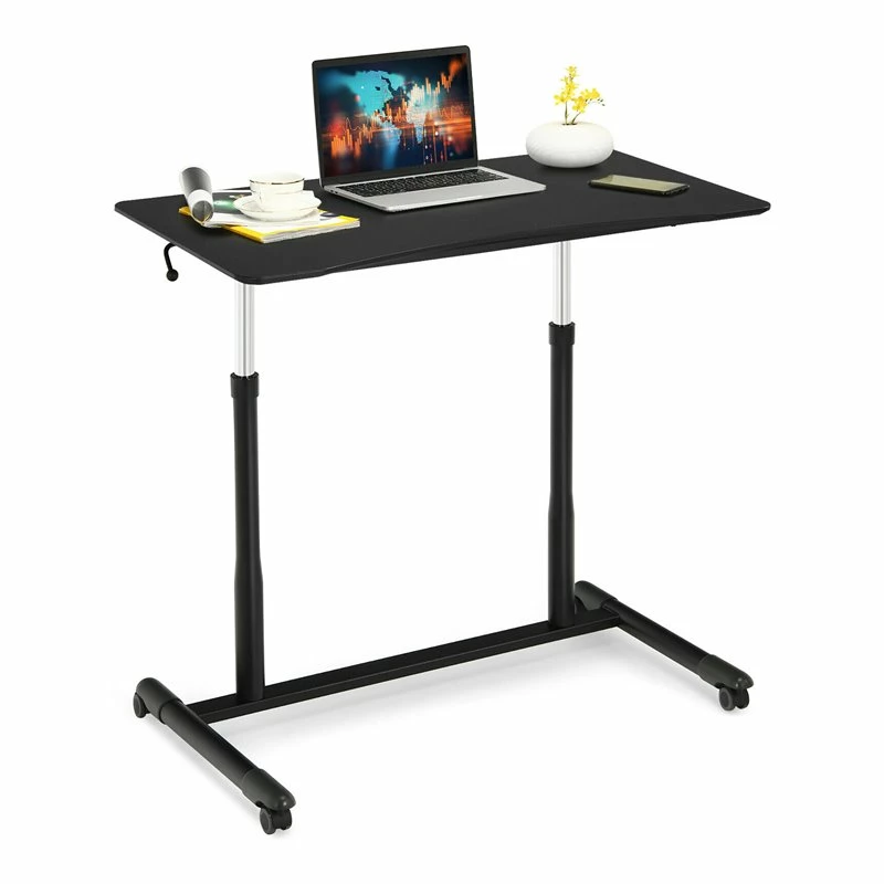Costway Contemporary Wood Adjustable Height Rolling Computer Desk In Black 3 Costway Contemporary Wood Adjustable Height Rolling Computer Desk In Black