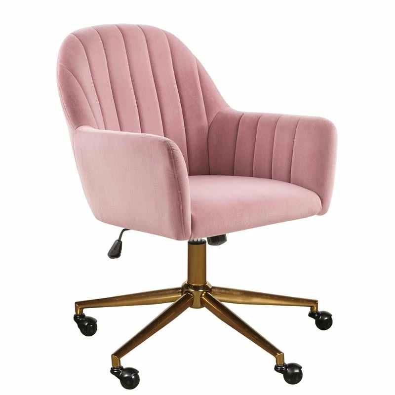 Channeled Back Office Chair In Blush Pink Velvet 3 Channeled Back Office Chair In Blush Pink Velvet