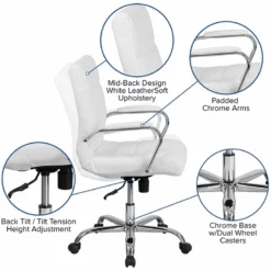 Home Square 2 Piece Swivel Soft Leather Office Chair Set In White And Chrome -CYMAX Sales 2382114 2 L