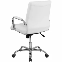 Home Square 2 Piece Swivel Soft Leather Office Chair Set In White And Chrome -CYMAX Sales 2382114 4 L