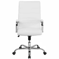Home Square 2 Piece High Back Leather Office Chair Set In White And Chrome -CYMAX Sales 2382115 2 L