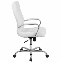Home Square 2 Piece High Back Leather Office Chair Set In White And Chrome -CYMAX Sales 2382115 3 L
