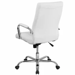 Home Square 2 Piece High Back Leather Office Chair Set In White And Chrome -CYMAX Sales 2382115 4 L