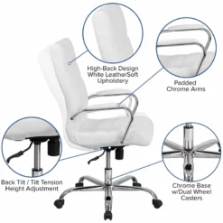 Home Square 2 Piece High Back Leather Office Chair Set In White And Chrome -CYMAX Sales 2382115 5 L