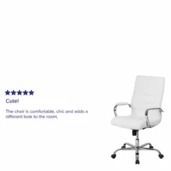 Home Square 2 Piece High Back Leather Office Chair Set In White And Chrome -CYMAX Sales 2382115 6 L